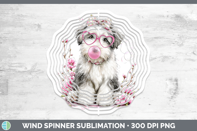 Old English Sheepdog Dogs 01 Pink Bubble Gum Wind Spinner Su