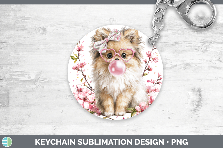 Pomeranian Dogs 01 Pink Bubble Gum Keychain Sublimation Desi