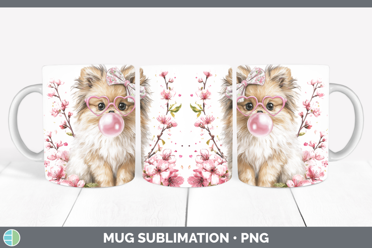 Pomeranian Dogs 01 Pink Bubble Gum Mug Wrap Sublimation Desi