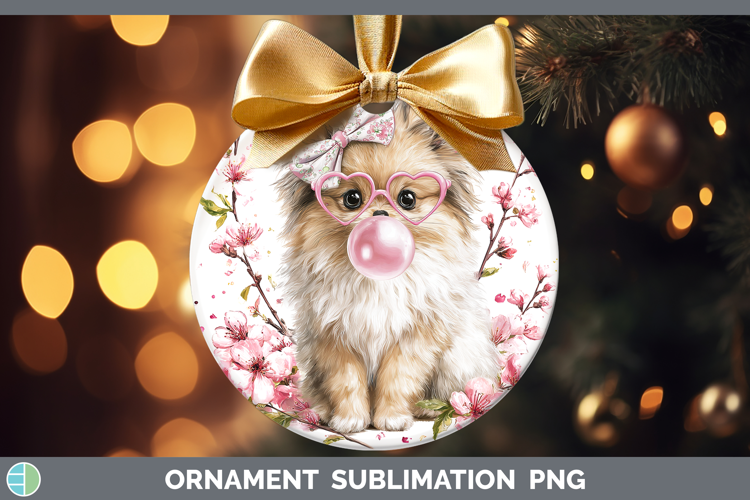 Pomeranian Dogs 01 Pink Bubble Gum Ornament Sublimation Desi