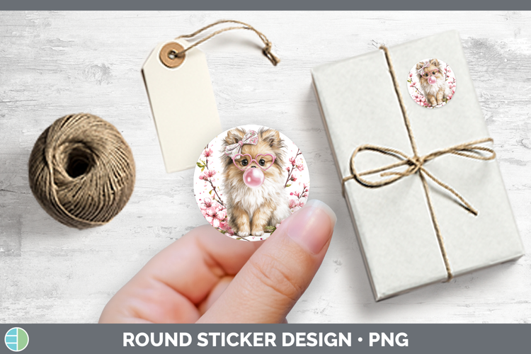 Pomeranian Dogs 01 Pink Bubble Gum Stickers Design