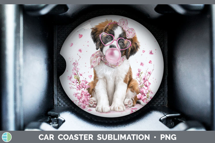 Saint Bernard Dogs 01 Pink Bubble Gum Car Coaster Sublimatio