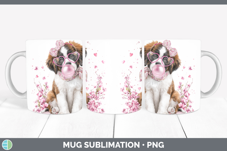 Saint Bernard Dogs 01 Pink Bubble Gum Mug Wrap Sublimation D