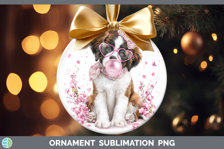 Saint Bernard Dogs 01 Pink Bubble Gum Ornament Sublimation D