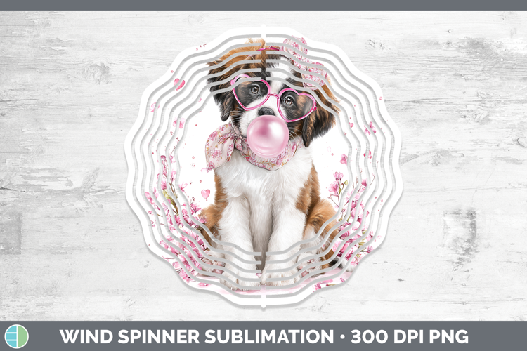 Saint Bernard Dogs 01 Pink Bubble Gum Wind Spinner Sublimati