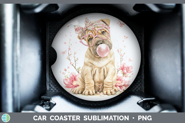 GorgeousDogs 01 Pink Bubble Gum Car Coaster design.