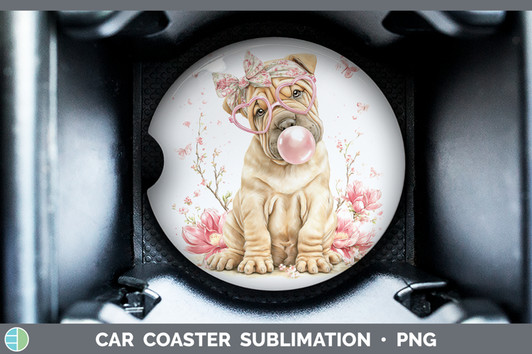 Shar Pei Dogs 01 Pink Bubble Gum Car Coaster Sublimation Des