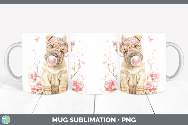 Shar Pei Dogs 01 Pink Bubble Gum Mug Wrap Sublimation Design