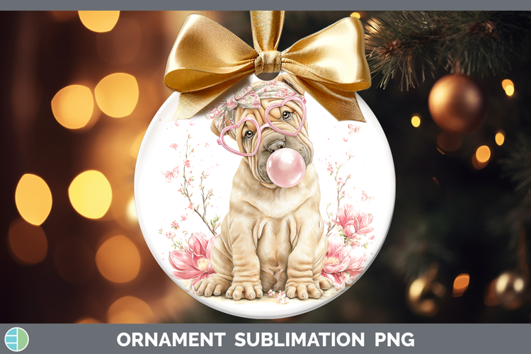 Shar Pei Dogs 01 Pink Bubble Gum Ornament Sublimation Design