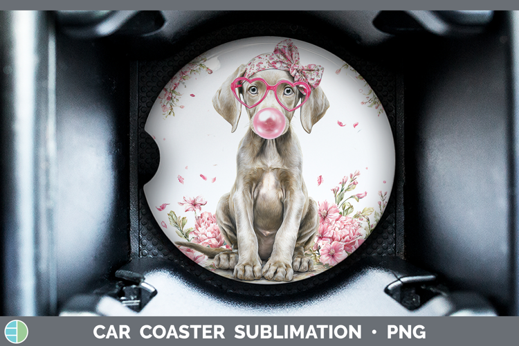 Weimaraner Dogs 01 Pink Bubble Gum Car Coaster Sublimation D