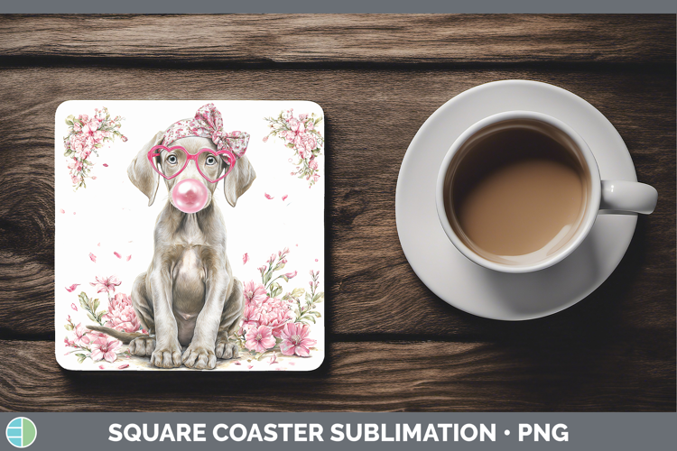 Weimaraner Dogs 01 Pink Bubble Gum Square Coaster Sublimatio