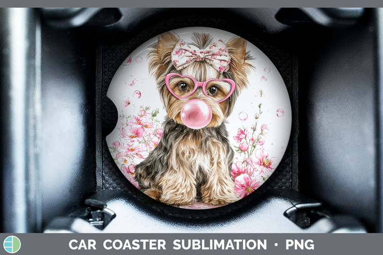 Yorkshire Terrier Dogs 01 Pink Bubble Gum Car Coaster Sublim