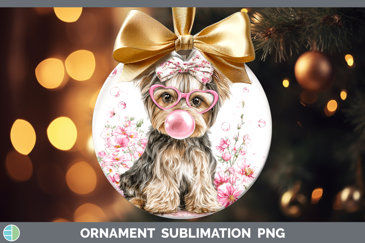 Yorkshire Terrier Dogs 01 Pink Bubble Gum Ornament Sublimati