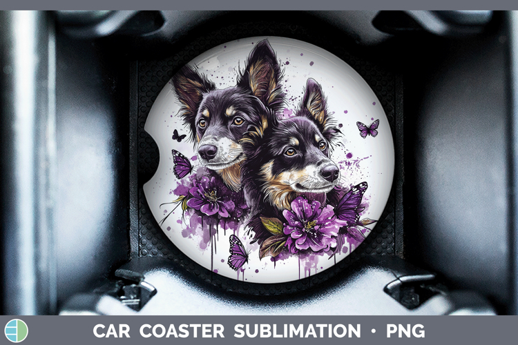 Dogs 01 Purple Drips Australian Kelpie Car Coaster Sublimati