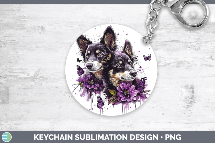 Dogs 01 Purple Drips Australian Kelpie Keychain Sublimation