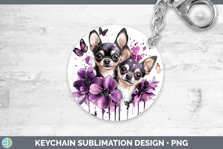 Dogs 01 Purple Drips Chihuahua Keychain Sublimation Keyring