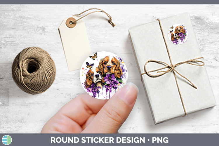 Dogs 01 Purple Drips Cocker Spaniel Stickers | Round Labels
