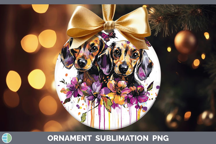 Dogs 01 Purple Drips Dachshund Ornament Sublimation Bauble D