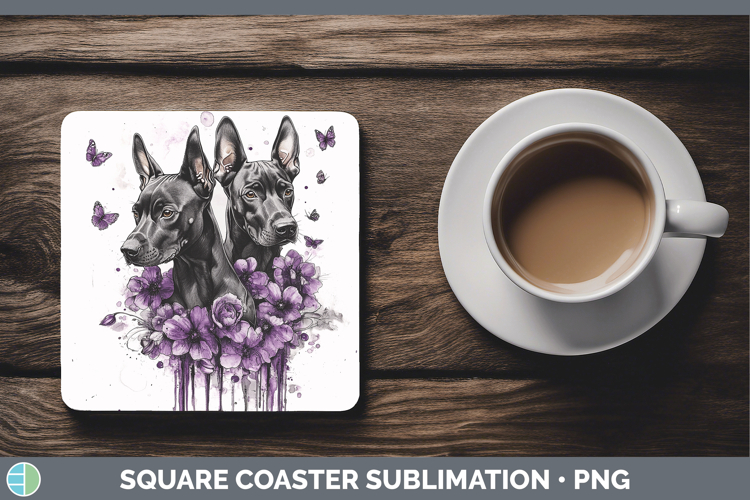 Dogs 01 Purple Drips Doberman Pinscher Square Coaster Sublim