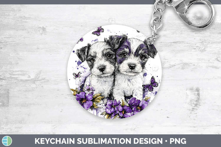 Dogs 01 Purple Drips Fox Terrier Keychain Sublimation Keyrin