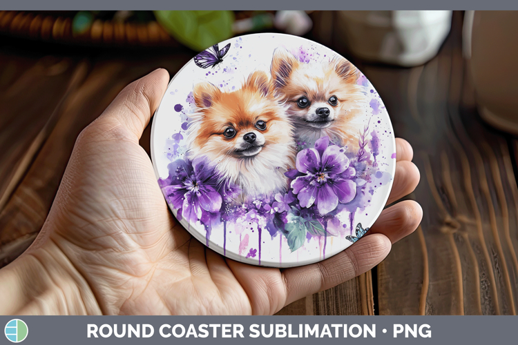 GorgeousDogs 01 Purple Drips Round Coaster design.