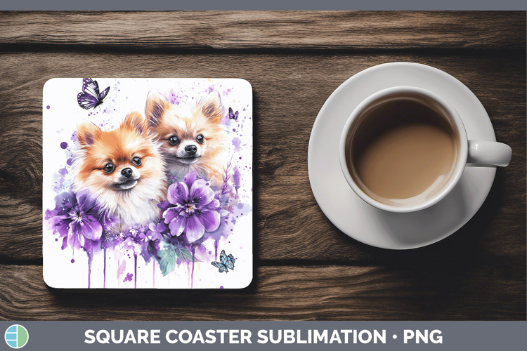 GorgeousDogs 01 Purple Drips Square Coaster design.