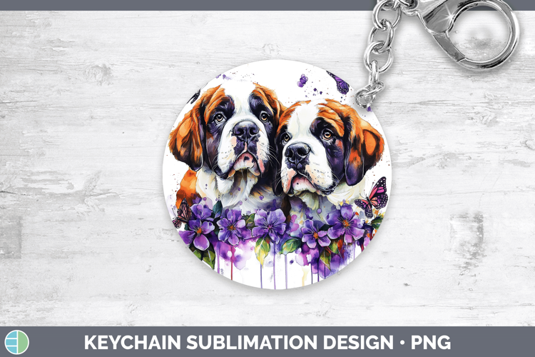 Dogs 01 Purple Drips Saint Bernard Keychain Sublimation Keyr