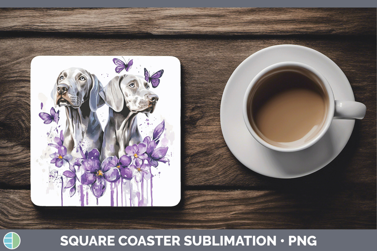 Dogs 01 Purple Drips Weimaraner Square Coaster Sublimation C