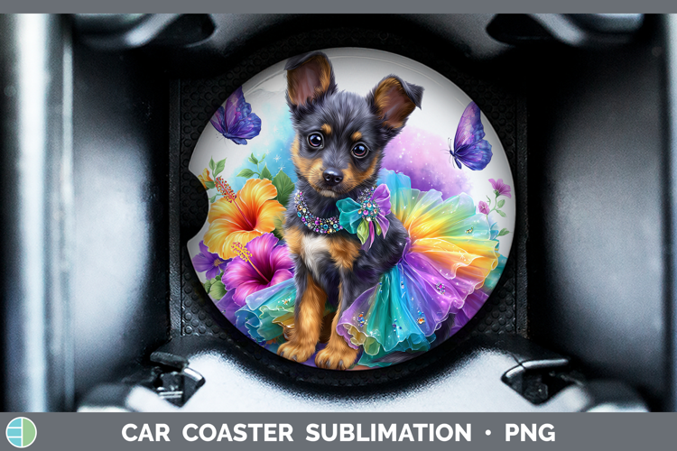 Dogs 01 Rainbow Summer Australian Kelpie Car Coaster Sublima