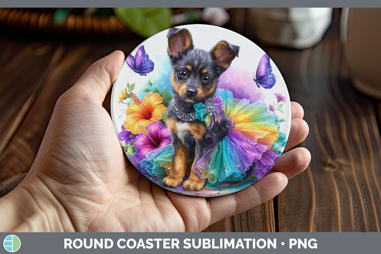 Dogs 01 Rainbow Summer Australian Kelpie Round Coaster Subli
