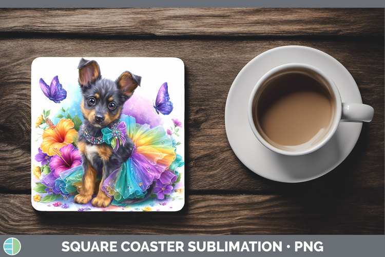 Dogs 01 Rainbow Summer Australian Kelpie Square Coaster Subl
