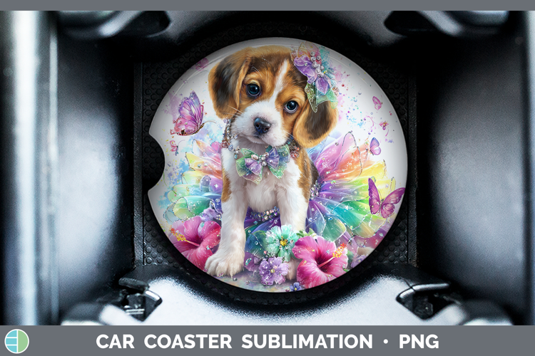 Dogs 01 Rainbow Summer Beagle Car Coaster Sublimation Desig
