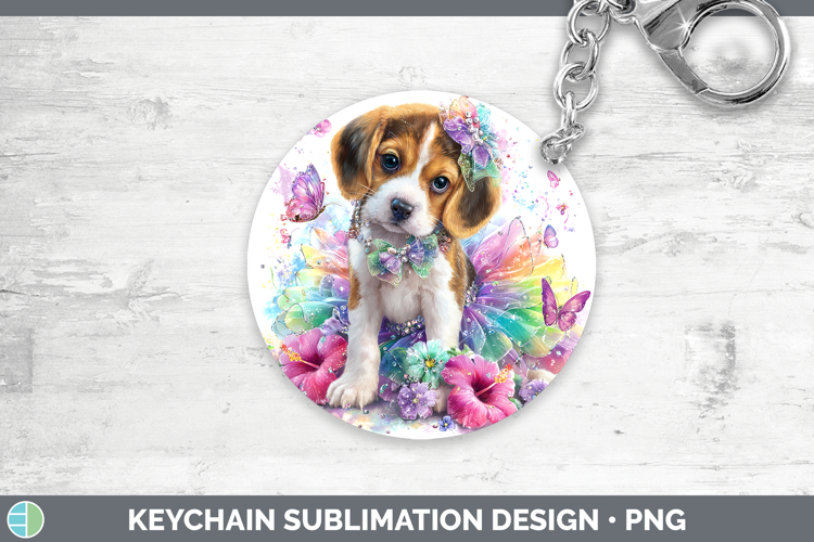 Dogs 01 Rainbow Summer Beagle Keychain Sublimation Keyring D