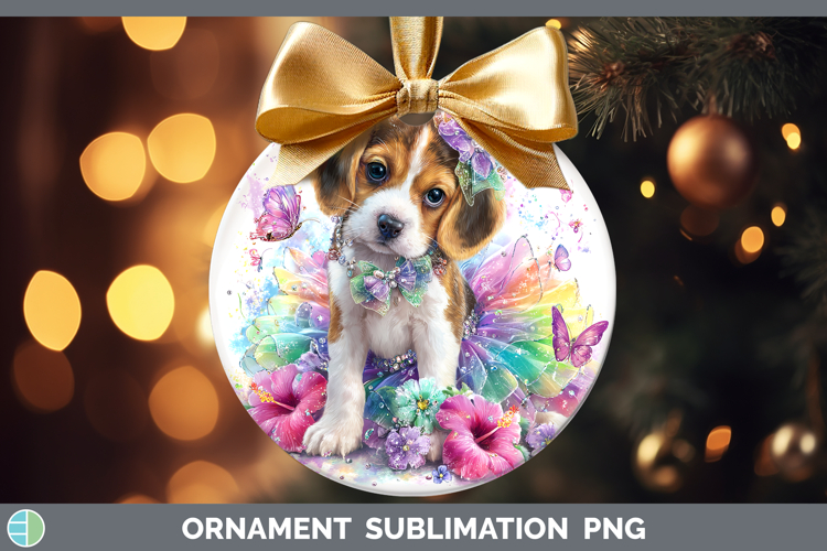 Dogs 01 Rainbow Summer Beagle Ornament Sublimation Bauble De