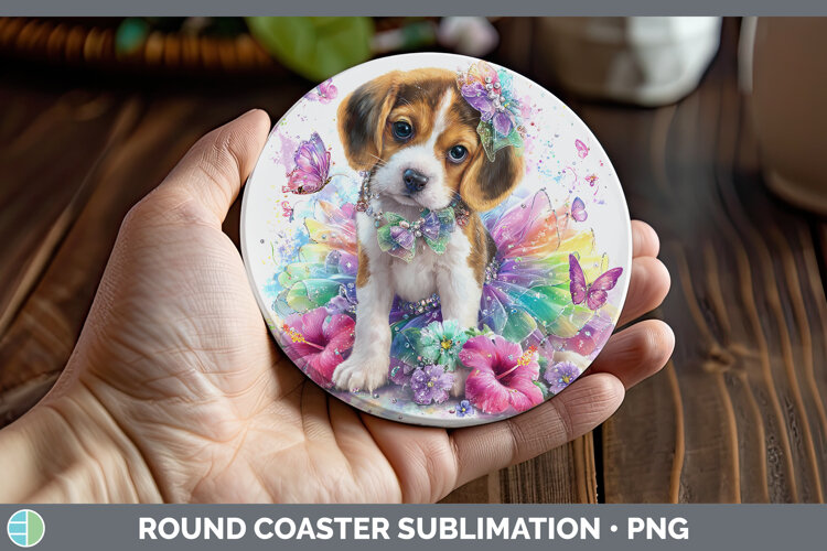 GorgeousDogs 01 Rainbow Summer Round Coaster design.