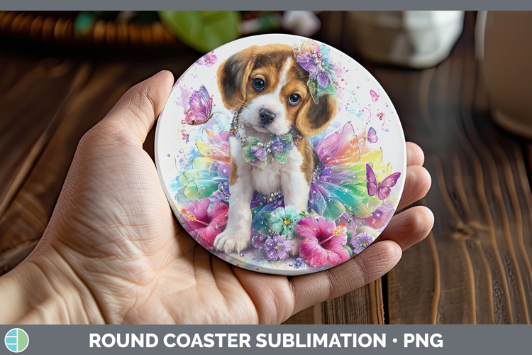 Dogs 01 Rainbow Summer Beagle Round Coaster Sublimation Coas