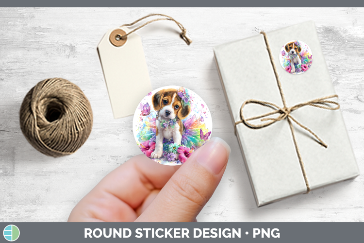 Dogs 01 Rainbow Summer Beagle Stickers | Round Labels Design