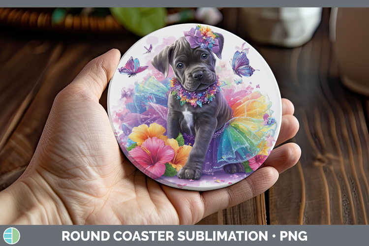 Dogs 01 Rainbow Summer Cane Corso Round Coaster Sublimation
