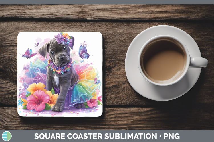 Dogs 01 Rainbow Summer Cane Corso Square Coaster Sublimation