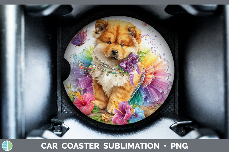 Dogs 01 Rainbow Summer Chow Chow Car Coaster Sublimation De