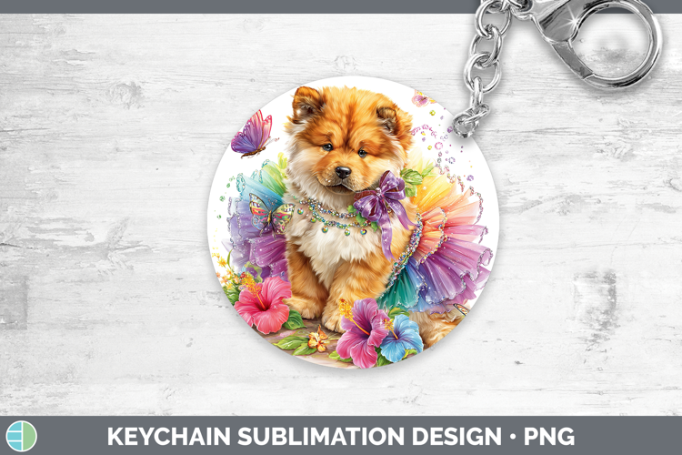 Dogs 01 Rainbow Summer Chow Chow Keychain Sublimation Keyrin