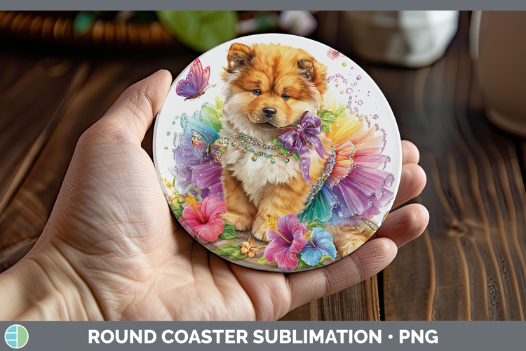 Dogs 01 Rainbow Summer Chow Chow Round Coaster Sublimation C
