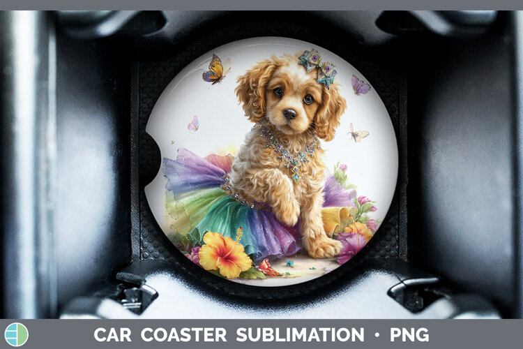 GorgeousDogs 01 Rainbow Summer Car Coaster design.