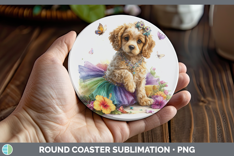 Dogs 01 Rainbow Summer Cocker Spaniel Round Coaster Sublimat