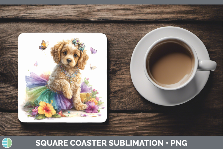 Dogs 01 Rainbow Summer Cocker Spaniel Square Coaster Sublima