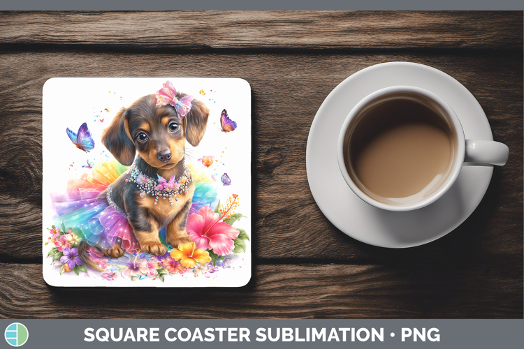 Dogs 01 Rainbow Summer Dachshund Square Coaster Sublimation