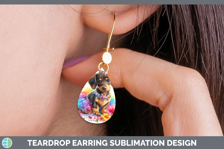 Dogs 01 Rainbow Summer Dachshund Teardrop Earrings Sublimati