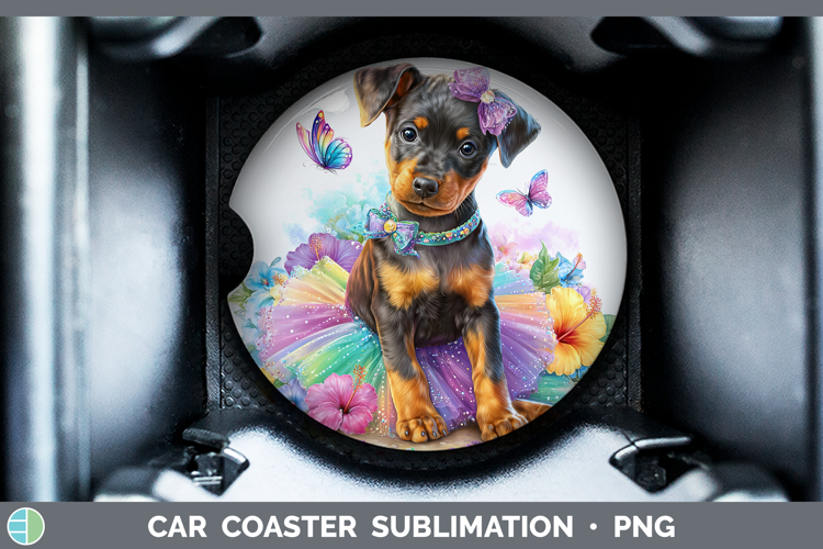 Dogs 01 Rainbow Summer Doberman Pinscher Car Coaster Sublima