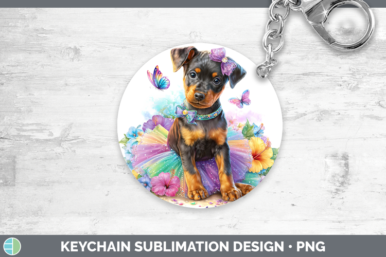 Dogs 01 Rainbow Summer Doberman Pinscher Keychain Sublimatio