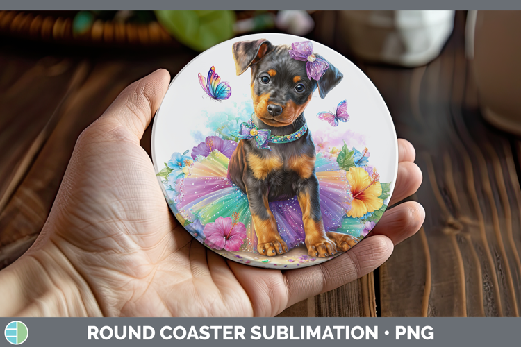 Dogs 01 Rainbow Summer Doberman Pinscher Round Coaster Subli